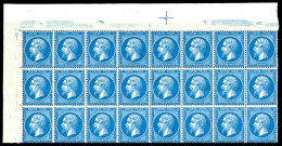 ** N°22, 20c Bleu, Bloc De 24 Exemplaires Coin De Feuille Avec Croix De Repère, Quelques Froissures De Gomme (8 Ex*), Tr - 1862 Napoleon III