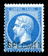 ** N°22d, 20c Bleu Surchargé 'SPECIMEN'. TTB (certificat)  Qualité: ** - 1862 Napoleon III