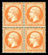 ** N°23, 40c Orange Vif En Bloc De Quatre, Fraîcheur Postale. SUPERBE. R.R. (signé Calves/certificats)  Qualité: ** - 1862 Napoleon III