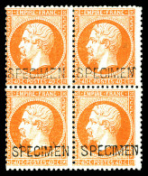 ** N°23d, 40c Orange Surchargé 'SPECIMEN' En Bloc De Quatre (2ex*), Fraîcheur Postale, TTB (certificat)  Qualité: ** - 1862 Napoléon III