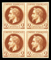 ** N°26Af, 2c Rouge-brun Non Dentelé, Impression De Rothschild En Bloc De Quatre. SUP (certificat)  Qualité: ** - 1863-1870 Napoleon III With Laurels