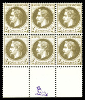 ** N°27Ba, 4c Gris Foncé Type II En Bloc De 6 Bas De Feuille (1 Exemplaire **), Très Jolie Nuance Et Bon Centrage, Fraîc - 1863-1870 Napoléon III. Laure