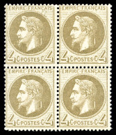 ** N°27Bb, 4c Gris-jaunâtre Type II En Bloc De Quatre, Fraîcheur Postale, TTB (certificat)  Qualité: ** - 1863-1870 Napoleon III With Laurels