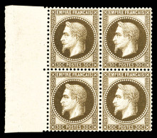 ** N°30b, 30c Brun Foncé, Bloc De Quatre Bord De Feuille Latéral Gauche, Centrage Parfait, Fraîcheur Postale. PIECE EXCE - 1863-1870 Napoléon III Con Laureles