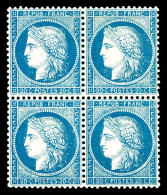 ** N°37, 20c Bleu En Bloc De Quatre (2ex*), Très Bon Centrage, Fraîcheur Postale. SUP (certificat)  Qualité: ** - 1870 Siege Of Paris