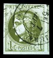 O N°39C, 1c Olive Report 3 Obl Càd, Belles Marges Avec Voisin. TTB  Qualité: Oblitéré  Cote: 220 Euros - 1870 Bordeaux Printing