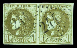 O N°39Cc, 1c Olive-bronze Rep 3 Obl GC '244' En Paire. TB (signé Calves/certificat)  Qualité: Oblitéré  Cote: 600 Euros - 1870 Bordeaux Printing