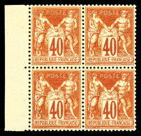 ** N°70, 40c Rouge-orange Type I En Bloc De Quatre Bord De Feuille Latéral Gauche, Fraîcheur Postale, Très Bon Centrage, - 1876-1878 Sage (Typ I)