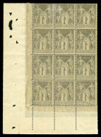 ** N°83, 1c Noir Sur Azuré: Impression Recto-verso En Bloc De 12 Exemplaires Coin De Feuille. TTB (certificat)  Qualité: - 1876-1898 Sage (Type II)