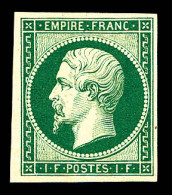 (*) Essais N°18, 1F Vert, Impression Recto-verso, SUP (certificat)  Qualité: (*)  Cote: 1200 Euros - 1853-1860 Napoleon III