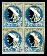 (*) N°53, 5c, Coussinet D'impression En Bloc De Quatre, Très Jolie Pièce, Rare (certificat)  Qualité: (*) - 1871-1875 Ceres