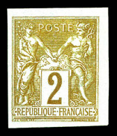 (*) 2f Sage: Essai En Bistre Sur Azuré (adopté) Au Type IIC Sur Papier Carton. SUP. R. (signé Scheller/certificat)  Qual - 1876-1898 Sage (Type II)