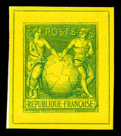 (*) Sage Type I Avec Globe, épreuve En Bleu Sur Jaune. TTB. R.R. (certificat)  Qualité: (*) - 1876-1878 Sage (Type I)