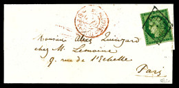 O N°2, 15c Vert Obl Grille + Càd Rouge De Levée P.P Sur Petite Lettre Pour PARIS. TTB (signé Calves/certificats)  Qualit - 1849-1876: Klassik