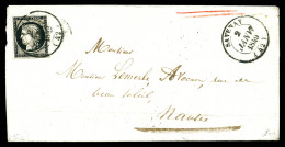 O N°3, 20c Noir Obl Càd TYPE 14 Du 2 Janvier 1849 Sur Lettre De SAVENAY. SUPERBE. R.R.R. (certificats)  Qualité: Oblitér - 1849-1876: Classic Period