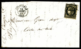 O N°3, 20c Noir Obl Càd PERPIGNAN 14 JANVIER 1849 Sur Lettre Arrivée à Arles Sur Tech Le Même Jour, SUPERBE (certificat) - 1849-1876: Période Classique