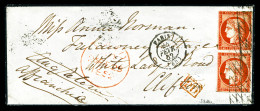 O N°5a, 40c Orange Vif En Paire Obl Grille Sans Fin + Càd 'PARIS (60)' Du 24 Fev 1852 Sur Lettre Pour La Grande Bretagne - 1849-1876: Klassik