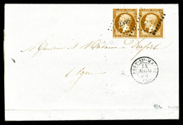 O N°9a, 10c Bistre-brun En Paire Obl Pc '2548' Sur Faire Part De Mariage De PORT Ste MARIE Le 18 Mars 1854 Pour AGEN, Ar - 1849-1876: Période Classique