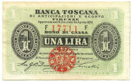 1 LIRA BANCA TOSCANA DI ANTICIPAZIONI E SCONTO FIRENZE 24/04/1870 SPL - Otros & Sin Clasificación