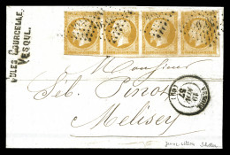 O N°13Aa, 10c Jaune-citron: Bande De 4 Obl PC 3546 + Càd De VESOUL Le 19/11/57 Sur Lettre Pour Melisey. TTB. R. (signé S - 1849-1876: Klassik