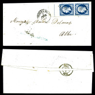 O N°14Aa, 20c Bleu Foncé En Paire Bdf Avec Filet D'encadrement Sur Lettre De Castres Sur L'Agout 05.02.1856 Pour Albi. S - 1849-1876: Classic Period