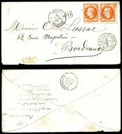 O N°31, 40c Lauré En Paire Obl Ancre Sur Lettre De Buenos Aires Le 12 Mars 1869 Déposée Au Paquebot 'Aunis', Càd D'arriv - 1849-1876: Période Classique