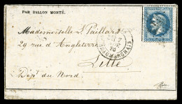 O LA GIRONDE: 20c Lauré Obl étoile 12 + Càd Paris Madeleine Du 7 Nov 70 Sur Gazette Des Absents N°5 Pour Lille, Au Verso - War 1870