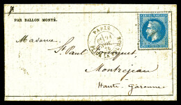 O LA VILLE D'ORLEANS', 20c Lauré Obl étoile + Cad Du 24 Nov 70 Sur Gazette Des Absents N°9 Pour MONTREJEAN, Atterrissage - Krieg 1870