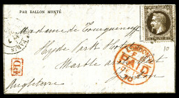 O LE GENERAL RENAULT', Gazette Des Absents N°14, 30c Lauré Obl étoile + Càd Du 7 Dec 1870 à Destination De Londres, Ment - Krieg 1870