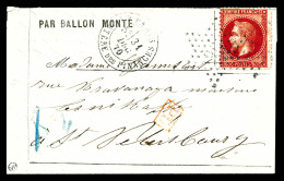 O LE NEWTON, 80c Lauré Obl étoile + Càd 'Paris, Ministère Des Finances' Du 31 Dec 1870 à Destination De ST PETERSBOURG ( - Krieg 1870