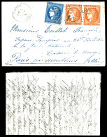 O 20c Bordeaux T II + 40c Bordeaux En Paire Obl GC 3911 Sur Lettre Manuscrite De TAUVES Datée Du 2 Janvier 1871 Adressée - War 1870