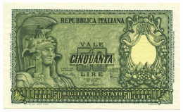 50 LIRE BIGLIETTO DI STATO ITALIA ELMATA DI CRISTINA 31/12/1951 SUP - Otros & Sin Clasificación