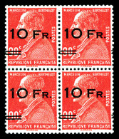 ** N°3d, Berthelot, 10F Sur 90c Rouge, 2 Paires Surcharges Espacées Tenant à Normales En Bloc De Quatre, Centrage Parfai - 1927-1959 Ungebraucht