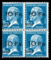 * N°4b, Pasteur, 10F Sur 1F50 Bleu, 2 Paires Surcharges Espacées Tenant à Normales En Bloc De Quatre, Légères Imperfecti - 1927-1959 Mint/hinged