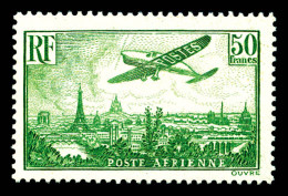 ** N°14, Avion Survolant Paris, 50F Vert-jaune. SUP (certificat)  Qualité: **  Cote: 2000 Euros - 1927-1959 Mint/hinged