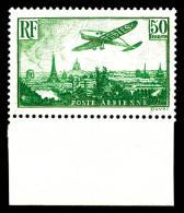 ** N°14, Avion Survolant Paris, 50F Vert-jaune, Bord De Feuille. SUP (signé Calves/certificat)  Qualité: **  Cote: 2000  - 1927-1959 Mint/hinged