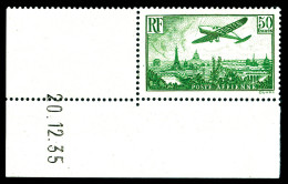 ** N°14, Avion Survolant Paris, 50F Vert-jaune Coin De Feuille Daté Du 20.12.35. SUP (certificat)  Qualité: **  Cote: 20 - 1927-1959 Neufs