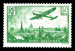 * N°14, Avion Survolant Paris, 50F Vert, Quasi **, TB (certificat)  Qualité: *  Cote: 1100 Euros - 1927-1959 Mint/hinged