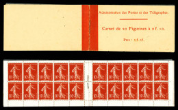 ** N°135-C1, Semeuse, 10c Rouge: Carnet De 20 Timbres à 0,10F, Prix: 2F05, Très Frais, TTB (certificat)  Qualité: ** - Anciens : 1906-1965