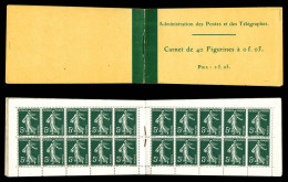 ** N°137-C1, Semeuse, 5c Vert, Carnet De 40 Timbres à 0F 05, Prix: 2F05, Haut De Feuille, TTB, RARE (certificat)  Qualit - Anciens : 1906-1965