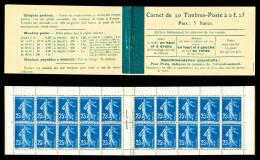 ** N°140-C3, Semeuse, 25c Bleu (type IB), Carnet De 20 Timbres, Couverture Postale, SUPERBE Et RARE (certificat)  Qualit - Alte : 1906-1965