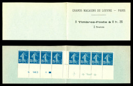 ** N°140-CM 12, LE LOUVRE, Couverture Gris-vert, Feuillet De 8 Timbres à 0fr 25 Pour 2 Francs, Bas De Feuille Imprimé Le - Anciens : 1906-1965