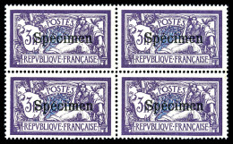 ** N°206-CI 1, Merson 3F Violet Et Bleu Surchargé 'SPECIMEN' En Bloc De Quatre, TTB (certificat)  Qualité: **  Cote: 880 - Lehrkurse