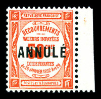 ** N°47-CI 1, 50c Rouge Surchargé 'ANNULÉ', Bord De Feuille, TTB (certificat)  Qualité: **  Cote: 1400 Euros - Lehrkurse