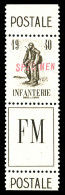 ** N°10A, Non émis: Infanterie, Surcharge 'SPECIMEN' En Rouge (* Sur Bdf). SUP. R (certificat)  Qualité: ** - War Stamps