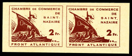 (*) N°9, Saint Nazaire: 2f Brun-lilas Sur Vert Pâle Non Dentelé En Paire. SUP. R. (signé Pickenpack/certificat)  Qualité - Guerre (timbres De)