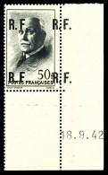 ** N°50, POITIERS: Pétain, 50F Noir Type IV: Variété Quadruple Impression De La Surcharge, Coin De Feuille Daté, GRANDE  - Liberation