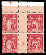 ** N°98, 50c Rose En Bloc De Quatre Millésime '7', Haut De Feuille Avec Croix De Repère, Fraîcheur Postale, SUP (certifi - Millesimes