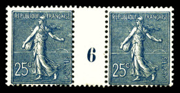 ** N°132a, 25c Semeuse, Bleu Foncé En Paire Millésime '6'. TTB  Qualité: **  Cote: 580 Euros - Millésime