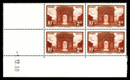 ** N°258, Arc De Triomphe En Bloc De Quatre Coin De Feuille Daté Du 1/12/30, TB  Qualité: **  Cote: 475 Euros - ....-1929